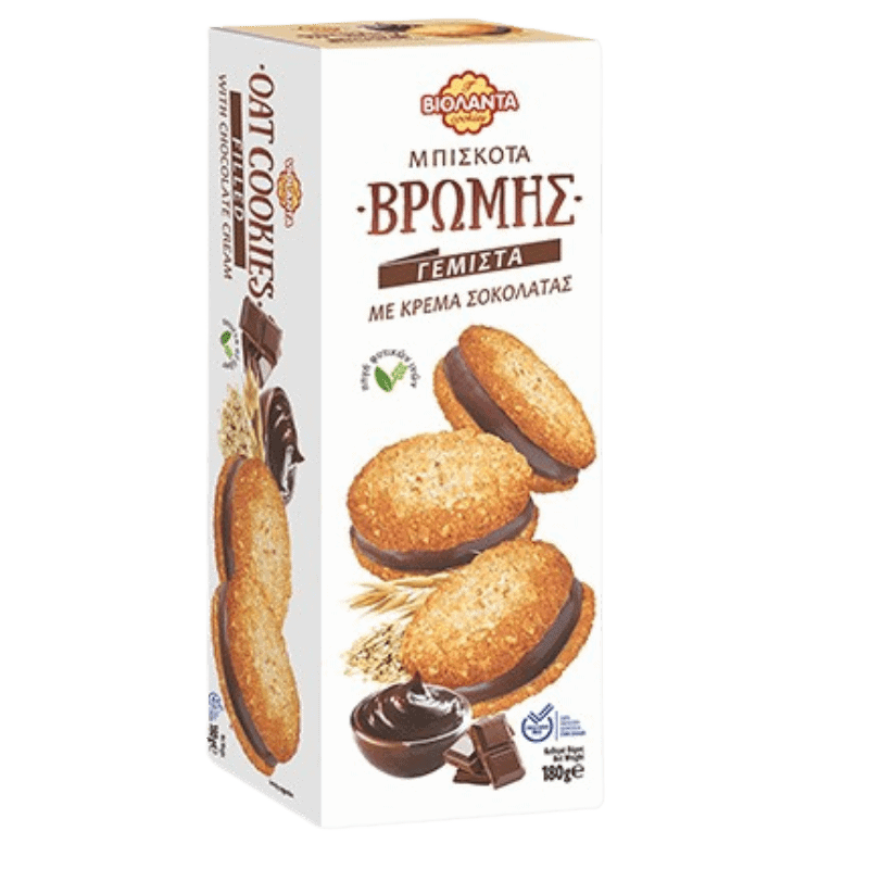 Hafer-Sandwich-Cookies Schokoladencreme (180g) Violanta von Violanta bei Araxxon - Hochwertiges griechisches Produkt. Hafer-Sandwich-Cookies Schokoladencreme (180g) Violanta από Violanta στο Araxxon - Αυθεντικό ελληνικό προϊόν.